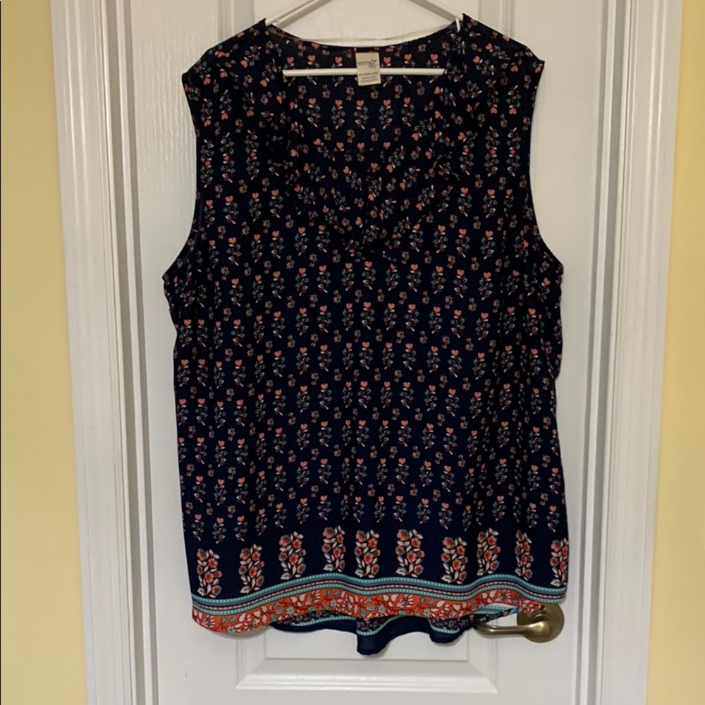 Terra & Sky Blue and Orange Notched Collar Tunic